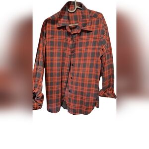🌺 Orange and Black Plaid Button-Up Shirt